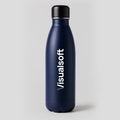 Navy blue water bottle with Visualsoft logo