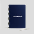 Visualsoft branded notebook in navy blue with a silver pen
