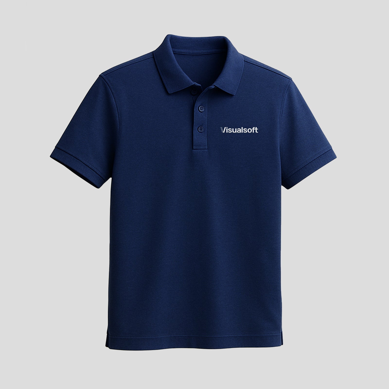 Navy blue polo shirt with Visualsoft logo on the left chest.